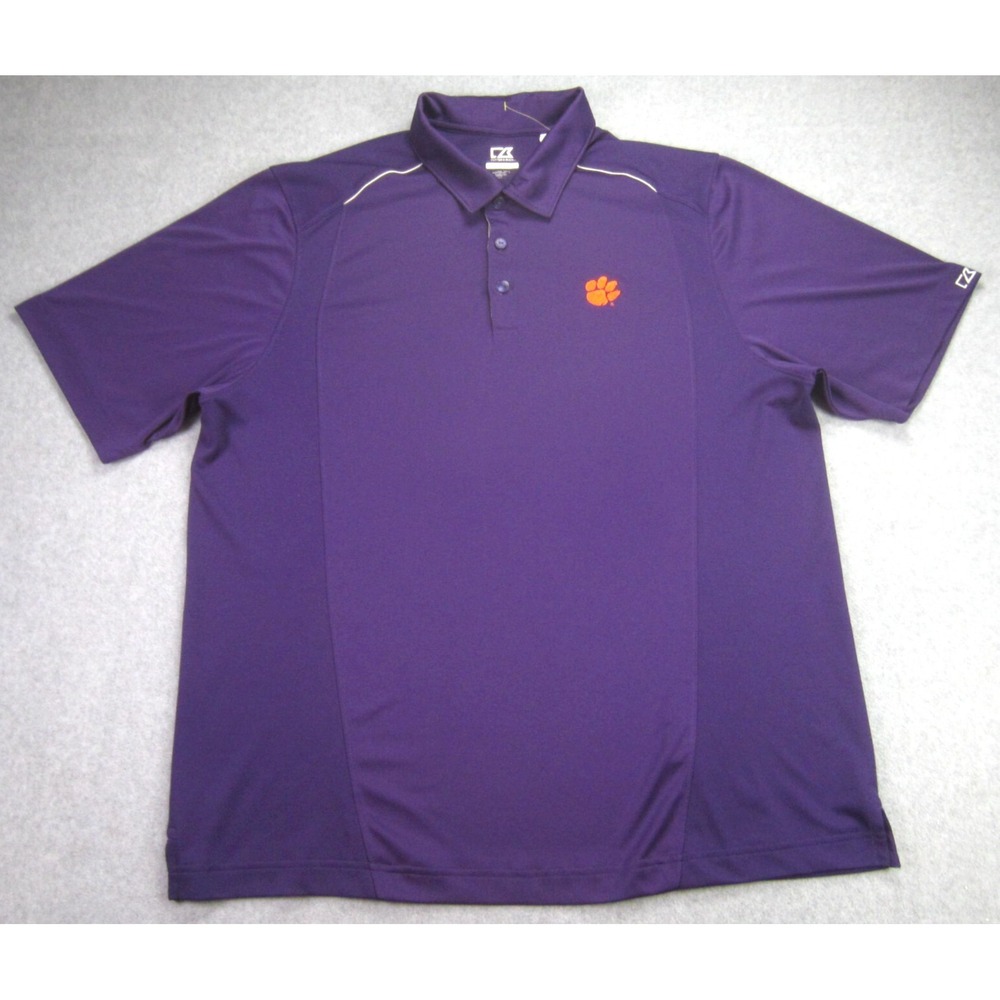 Clemson Tigers Cutter Buck Polo Shirt Mens XXL Purple Dry Tec Golf